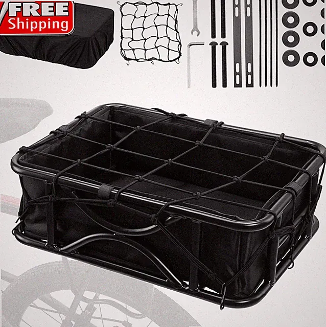 Heavy Duty Rear Bike Basket for Adults, Bicycle Cargo Basket with Removable Line